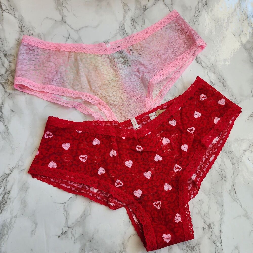 PINK Victoria's Secret V-Cut Front Wear Everywhere Lace Cheekster 2 Pack M